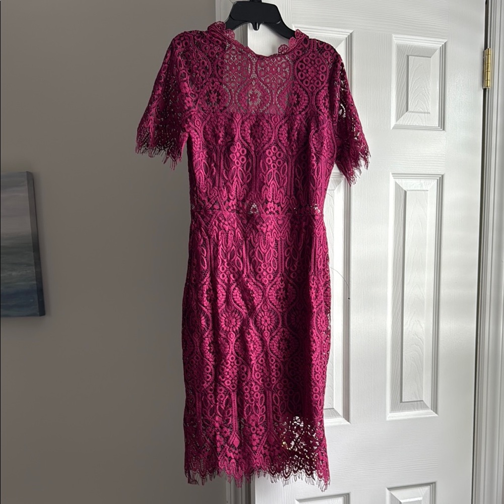 Lulu's Elegant Lace Midi Dress in Magenta